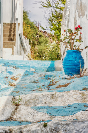 Beautiful alley in Kastro, Milos island, Cyclades, Greeceの写真素材