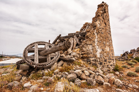 Greek style old windmill in Kimolos island,  Cyclades, Greeceの写真素材