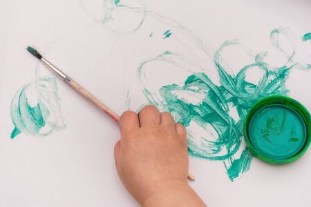 Baby abstract drawing with colorfull paints. Baby art.の写真素材