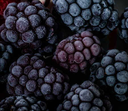 Isolated frozen blackberry with raspberry - macroの写真素材