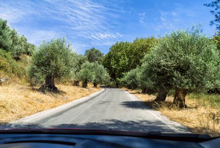 South Crete road on mountain with beautiful view. Crete island, Greece