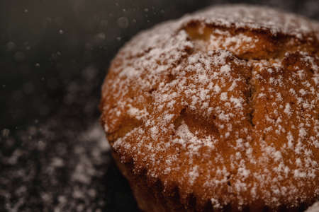 Close up delicious cupcake with sugar snowの写真素材