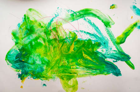 Close up kids painting with watercolorの写真素材