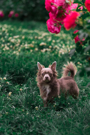Lilac cute longhair chiwawa puppy - closeup photographyの写真素材