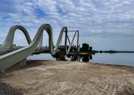 The pedestrian bridge in Kyiv park Natalkaの写真素材