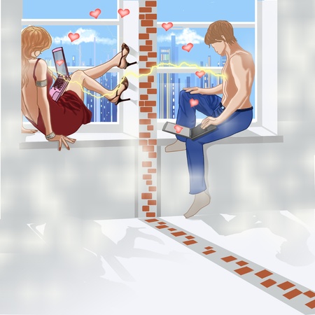 The guy and the girl make a declaration of loveの写真素材