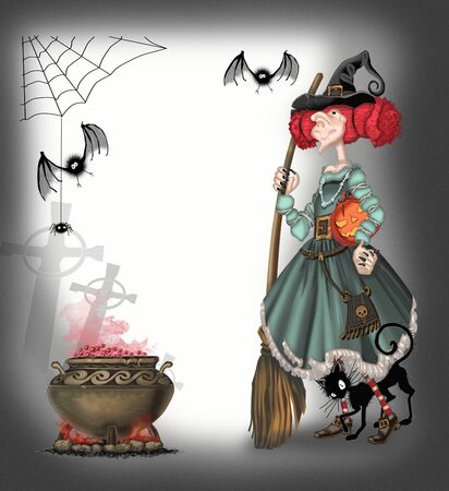 Background on Halloween with witchの写真素材