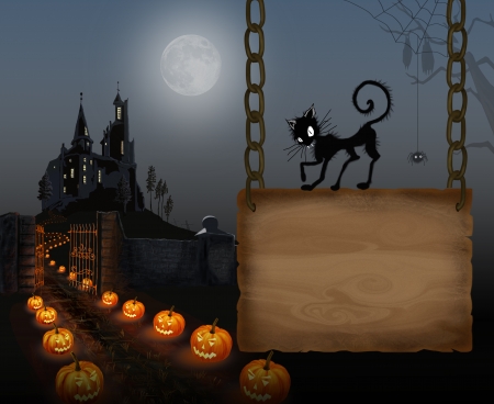 Illustration for Halloween with a black catの写真素材