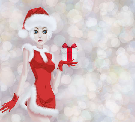Girl dressed as Santa Clausの写真素材