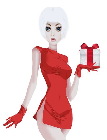 Glamorous girl in red dressの写真素材