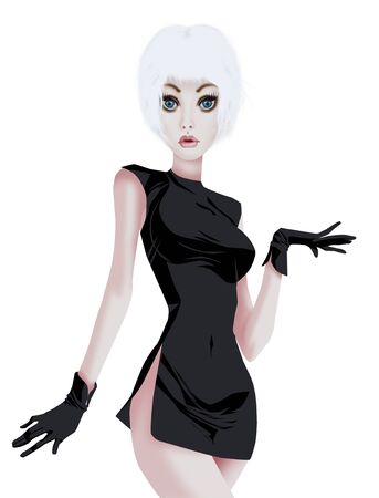 Glamorous woman in black dressの写真素材