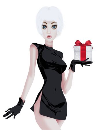 Glamorous woman in black dressの写真素材