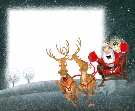 Santa Claus in a sleigh with reindeerの写真素材