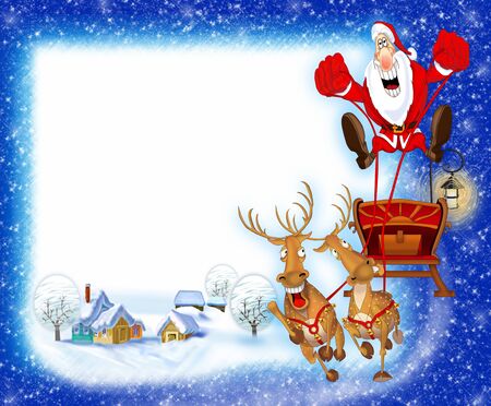 Christmas background with Santa Claus in a sleighの写真素材