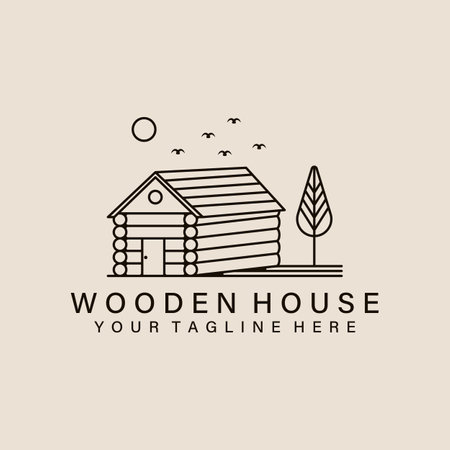 Wooden house logo line art vector simple illustration template icon graphic design. traditional house sign or symbol building culture conceptのイラスト素材
