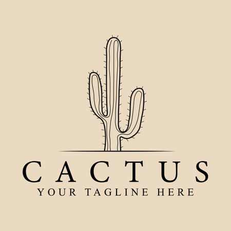 Abstract elegant cactus line logo icon vector design. Graceful lined vector signのイラスト素材