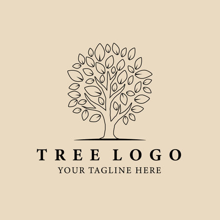 Abstract elegant tree line logo icon vector design. Graceful lined vector signのイラスト素材
