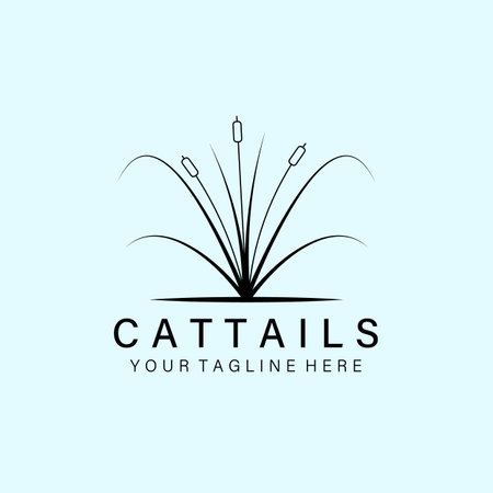 cattails line art logo, icon and symbol, vector illustration designのイラスト素材