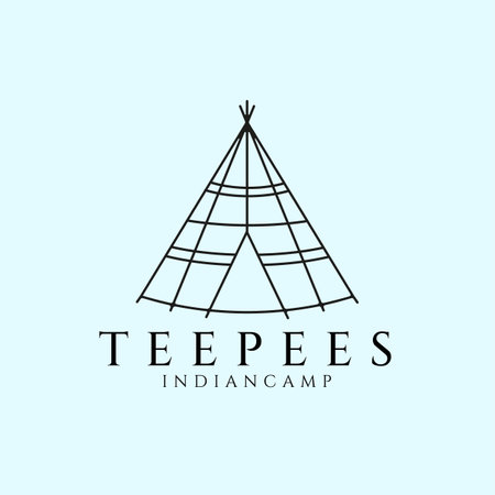 teepees indian camp line art logo, icon and symbol, vector illustration design