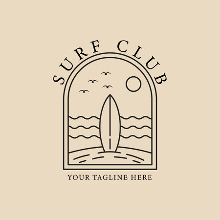 surf line art logo, icon and symbol, with emblem vector illustration designのイラスト素材