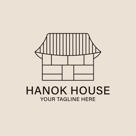 hanok house linear vector logo illustration design, traditional korean architecture logo conceptのイラスト素材