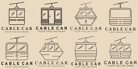Set bundle Minimal line art cable car icon creative designのイラスト素材