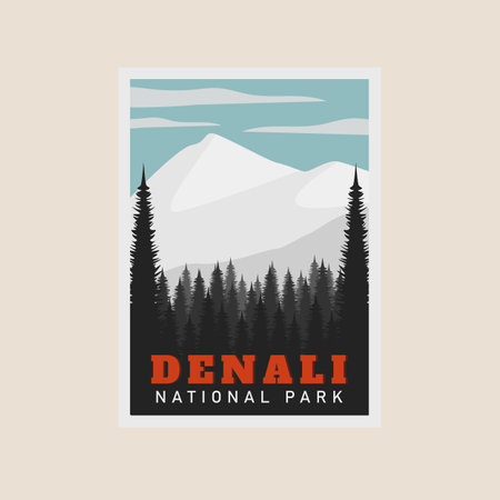 Denali national park vector poster illustration design snowy background flat illustration designのイラスト素材