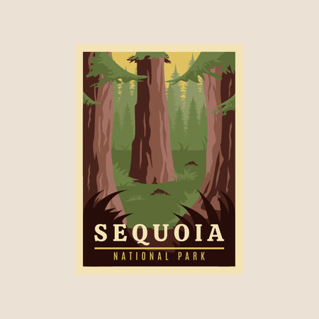 sequoia national park print poster vintage vector symbol illustration designのイラスト素材
