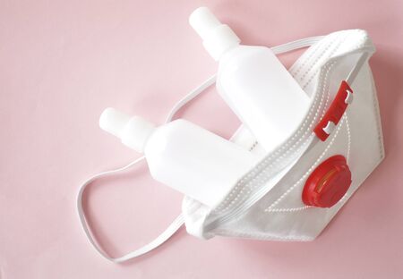 Prevention coronavirus prevention medical surgical masks and hand sanitizer gel for hand hygiene protection against coronavirus.の写真素材
