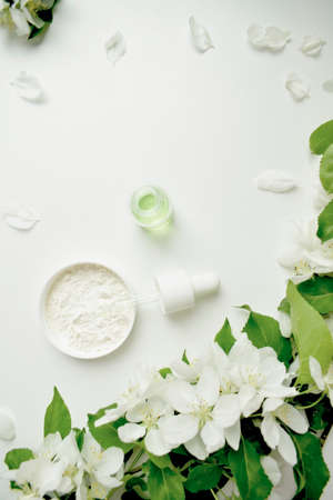 Body care accessories on white background, space for text Copy space, top view.の写真素材