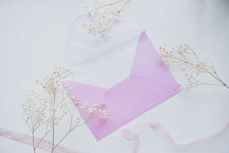 Gift envelope, greeting card in soft pastel colors.