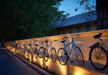Bicycles on the wallの写真素材