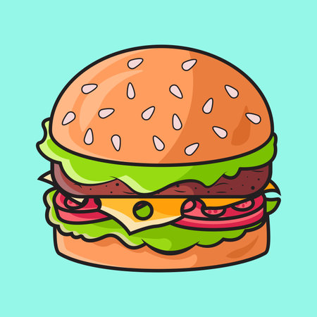 Hamburger icon. Vector illustration of hamburger isolated on blue background.のイラスト素材