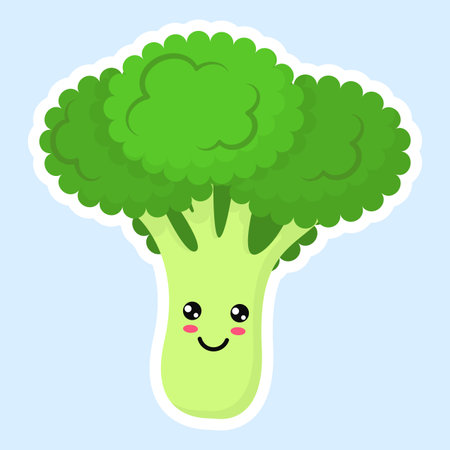 Cute happy broccoli. Vector illustration in cartoon style. Isolated on white background. for kids stuff design.のイラスト素材