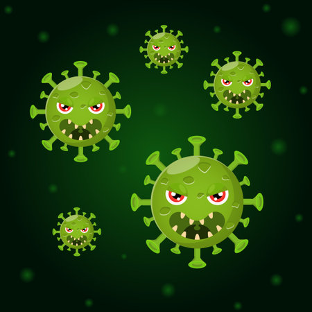 corona virus green cartoon style so fast mutation and spread in world set collection Cartoon virus character. Coronavirus 2019-nCoVのイラスト素材
