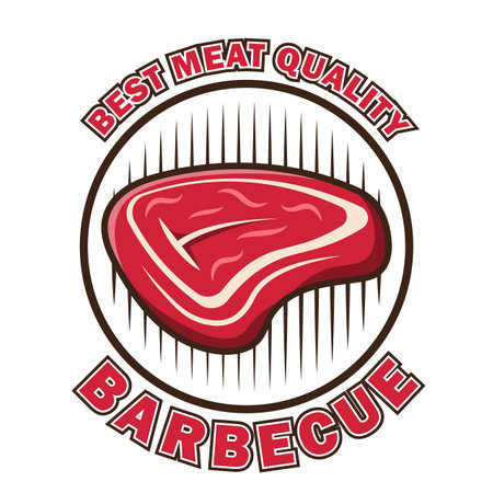 steak barbecue bbq meat grill bar restaurant template food logo brand product label design typography Beef steak emblem Vector illustration Isolated on white background.のイラスト素材