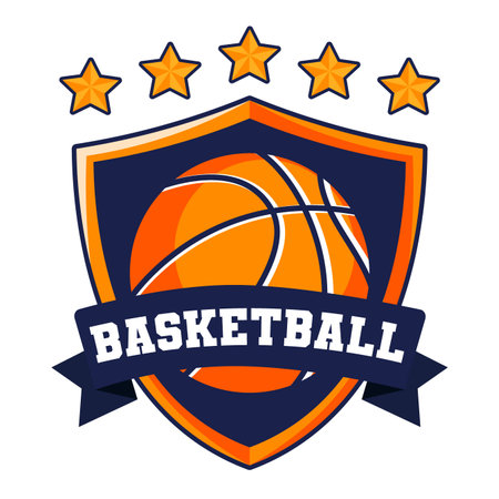basketball championship logo design shield editable text effect sport club game style template emblem Vector illustration of a basketball ball and stars.のイラスト素材