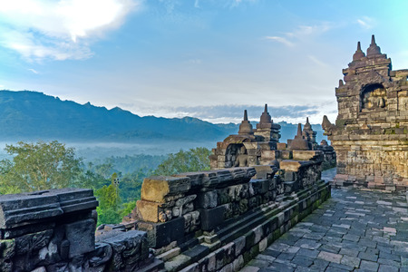 Mountain views from Borobudur Templeの写真素材