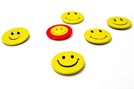 smiley face stickers on whiteの写真素材
