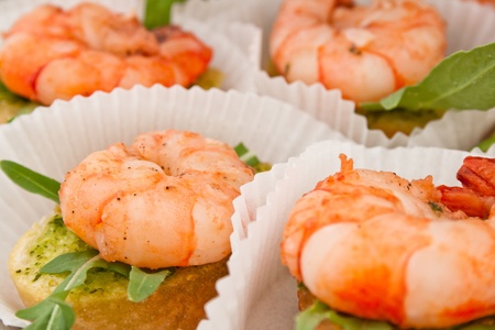 canape with prawn on white tartletの写真素材