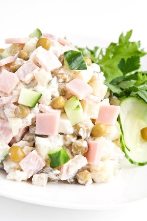 plate with russian salad olivieの写真素材