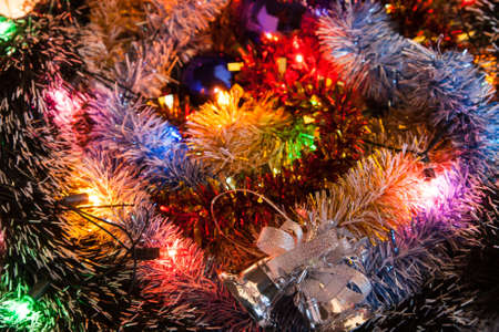 lighte Decorated Christmas Garland with handbellの写真素材