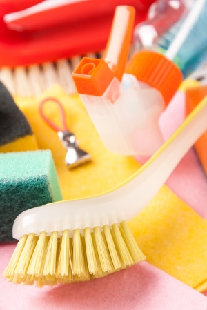 Assortment of colored means for cleaning and washingの写真素材