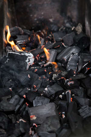 hot close up charcoal in barbecue