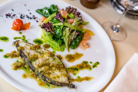 roast slice fish on tableの写真素材