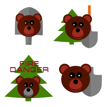 Vector set of smoked bear day with face bear and shovelのイラスト素材