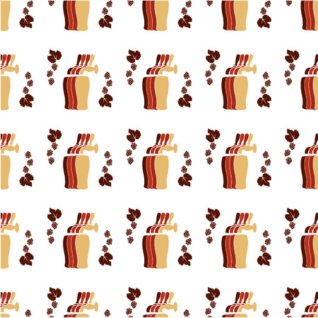 Vector pattern with beer faucets, glasses, hops for backgound, wrappingのイラスト素材