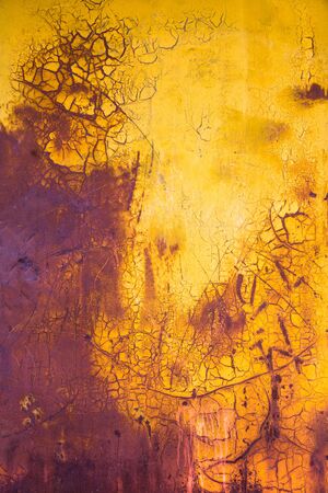 old paint vertical background yellow and purple colors with crack and scratch