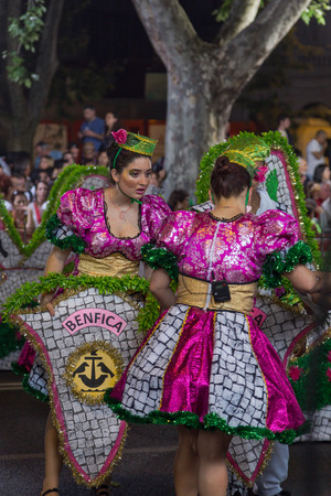 LISBON, PORTUGAL - 12 june 2016, night parade Marchas Populares, carnaval districts of cityのeditorial素材