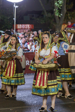 LISBON, PORTUGAL - 12 june 2016, night parade Marchas Populares, carnaval districts of cityのeditorial素材